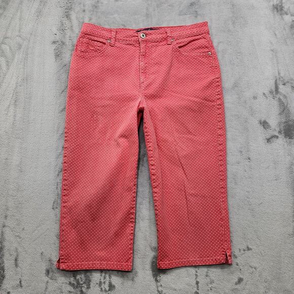 Gloria Vanderbilt Jeans Womens 10 Pink White Polka Dot Amanda Capri High Rise - Picture 1 of 15